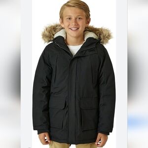 Abercrombie Kids Navy Sherpa Utility Jacket with Tan Faux Fur - Size 11/12
